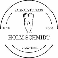 Schwarzes Logo mit stilisiertem Zahn und schwarzer Schrift in Kreisen