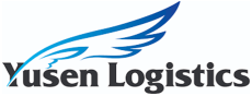 Blauer Flügel mit schwarzem Schriftzug Yusen Logistics