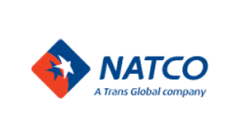 Blau-rotes Logo mit Sternen und Schriftzug NATCO A Trans Global company