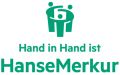 Grüner Schriftzug Hand in Hand ist HanseMerkur mit Icon aus drei Personen im Kreis.