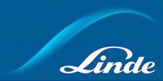 Blaues Logo mit geschwungenem Schriftzug Linde