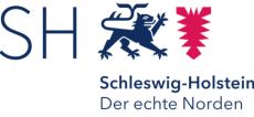 Dunkelblauer Löwe mit rotem Nesselblatt und Schriftzug Schleswig-Holstein Der echte Norden.