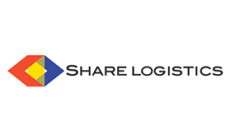 Buntes Rechteck und schwarze Schrift SHARE LOGISTICS