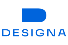 Blauer Schriftzug DESIGNA.