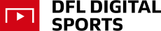 Rotes Icon mit Pfleil und schwarzer Schriftzug DFL DIGITAL SPORTS.