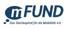 Blaues Logo Schrift Logo mFUND Das Startkapital für die Mobilität 4.0