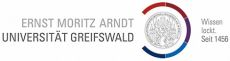 Grauer Schriftzug mit Wappen und rot blauem Halbkreis