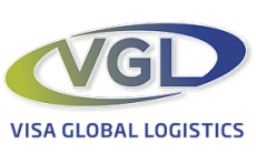 Gelb blaues Oval mit Buchstaben VGL und blauem Schriftzug Visa Global Logistics