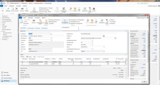 Screenshot des Fensters Servicevertrag. Die Vertragsdetails werden angezeigt.