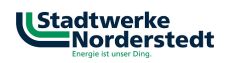 grüner und blauer Streifen mit Schriftzug Stadtwerke Norderstedt Energie ist unser Ding