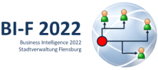 Schriftzug BI-F 2022 Business Itelligence 2022 Stadtverwaltung Flensburg mit Grafik.