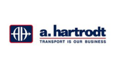 Rot-blaues Icon und Schriftzug a. hartrodt Transport is our business.