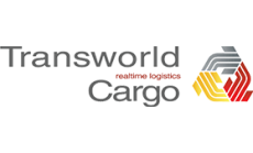 Grauer Schriftzug Transworld Cargo mit grau rot gelben Pfeilen