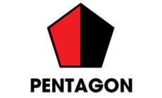 Rot-schwarzes Fünfeck und schwarzer Schriftzug PENTAGON